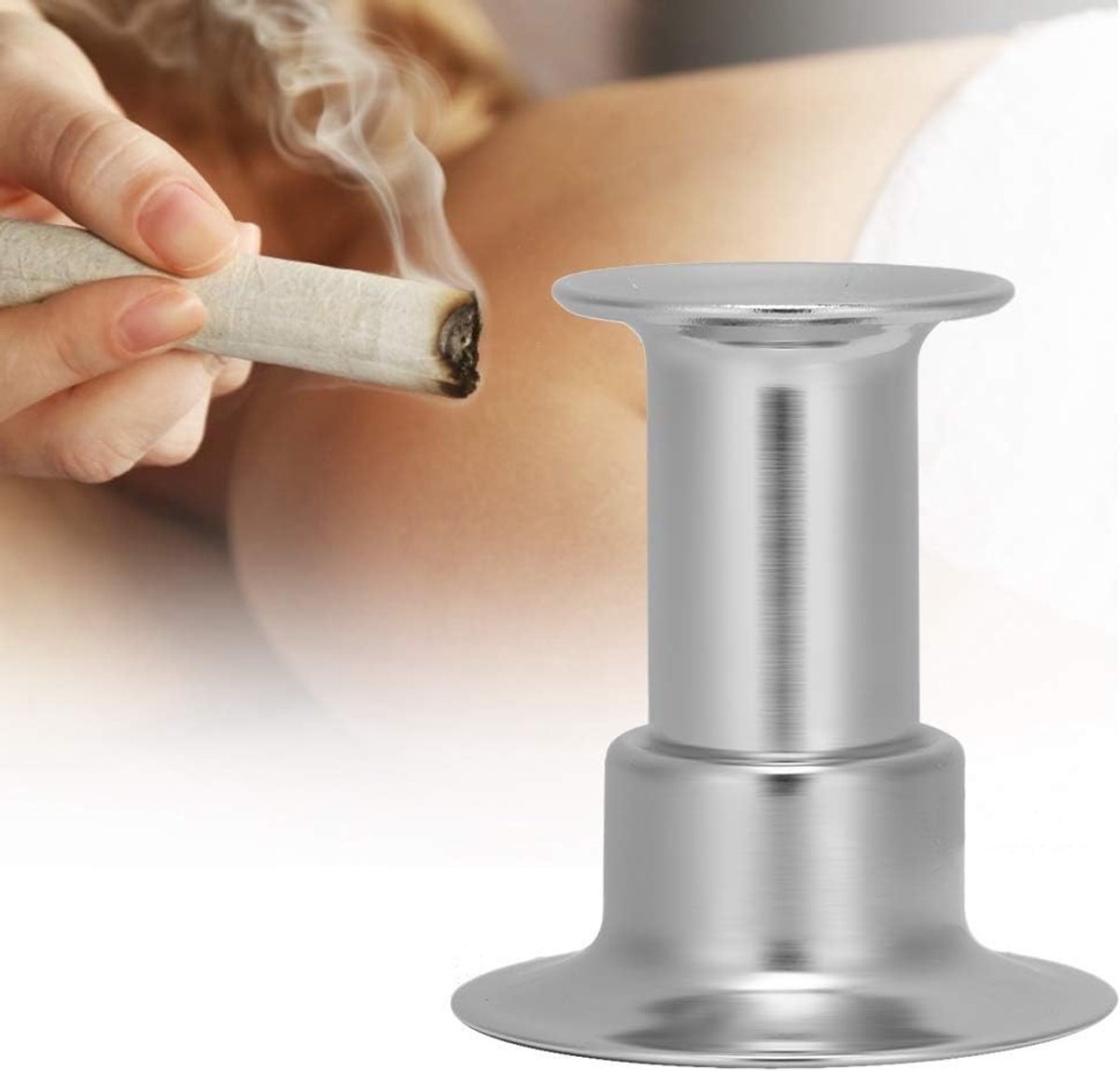 SnelShoppen - Rvs Moxa Stick Blusser met Asopvangschotel, Moxibustion Roller Blusser, Stabiele Basis, 2cm, Veilig en Eenvoudig in Gebruik