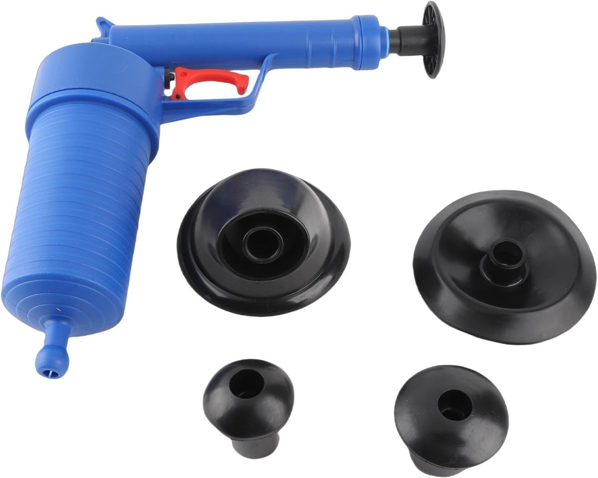 SnelShoppen - Ontstopper voor Afvoerbuizen met Luchtdruk, Drenage Blaster, Hoogdruk, PVC Kop, 4 Zuigkoppen, Voor Badkamer, Eenvoudig in Gebruik
