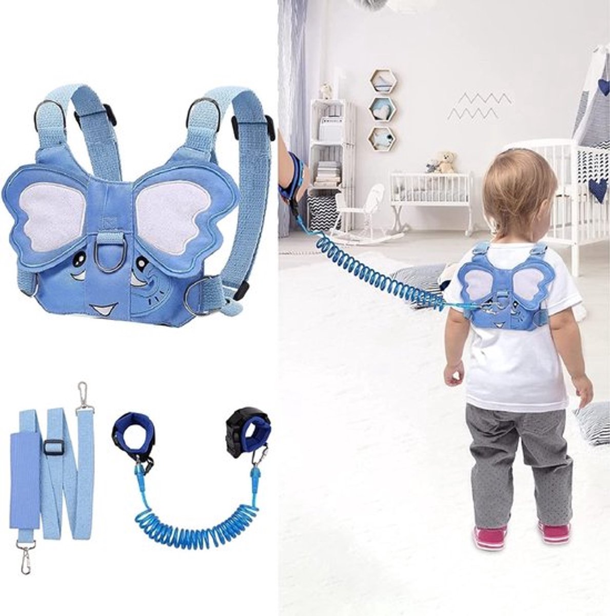 3-in-1 Kinderriem met Veiligheidspolsband, Ondersteunend Hardloopharnas voor Kinderen, Kindveiligheidsleash met Harnasvergrendeling en Comfortabele Pasvorm