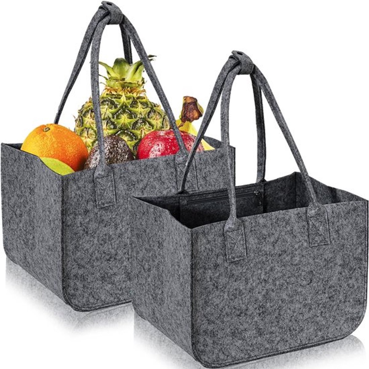 Grote Vilt Tas Set van 2, Vouwbare Shopper met Lange Handvatten, Ideaal voor Boodschappen en Opberging