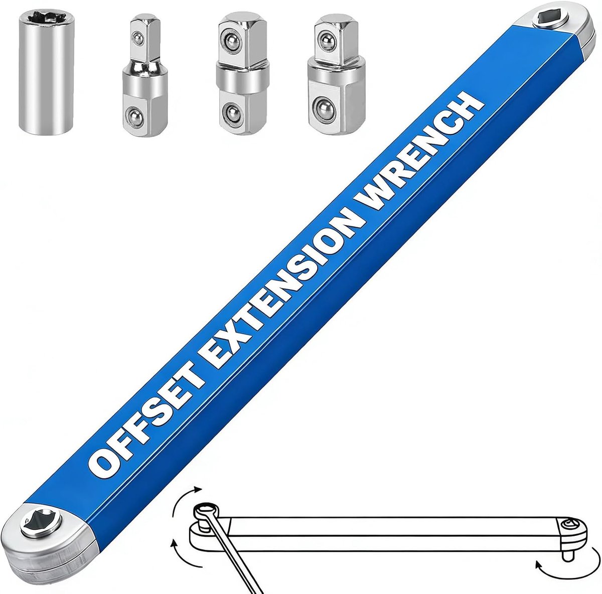 Verstekratelsleutel 15,4" - Carbon staal - Met 1/2", 1/4" en 3/8" adapters - Ideaal voor krappe ruimtes - ShopVlot