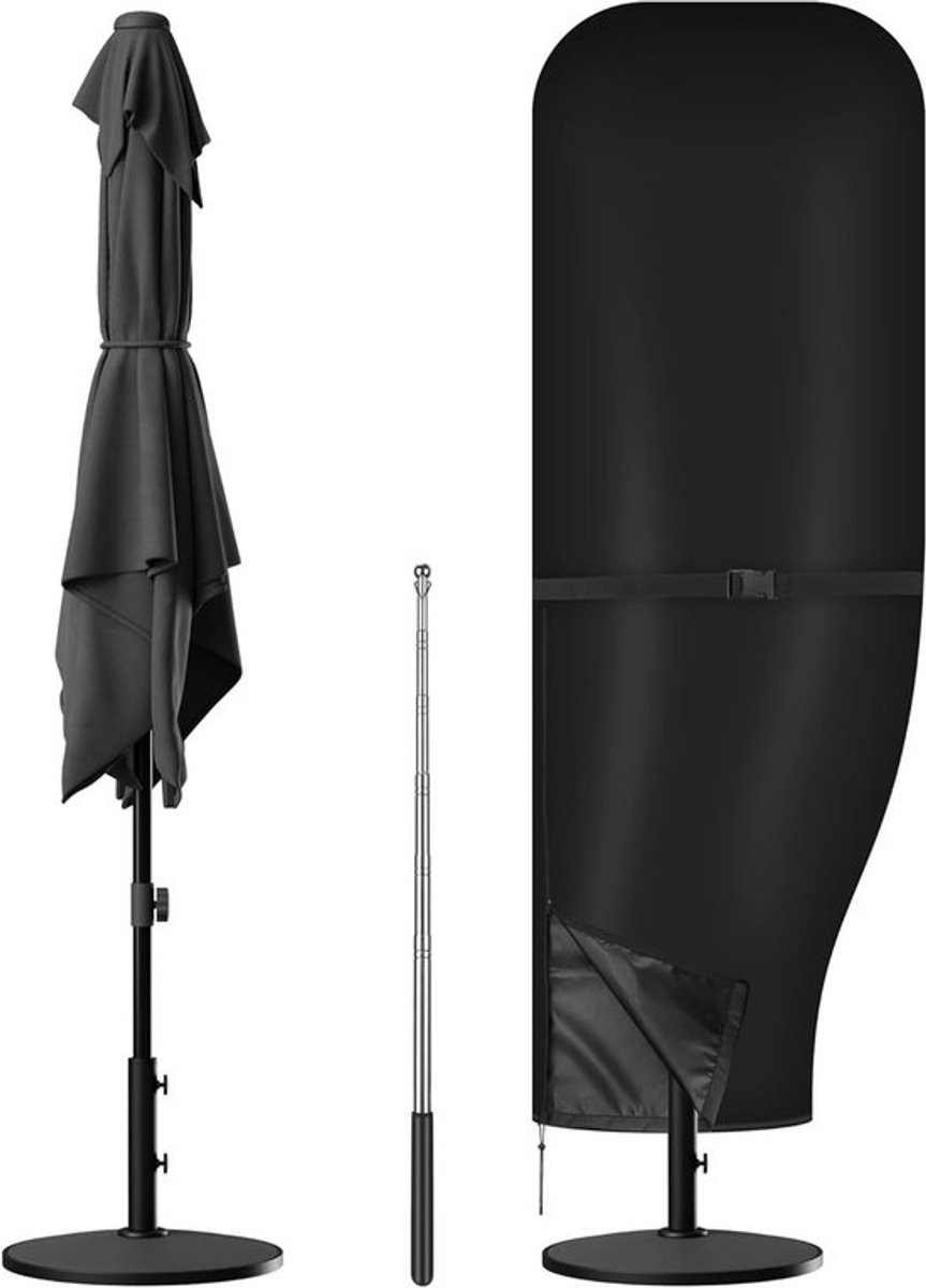 Beschermhoes voor Parasol 2-3 m - Waterdicht met Rits, Zwart, Ideaal voor Buitengebruik, 215 x 30 x 66/44 cm