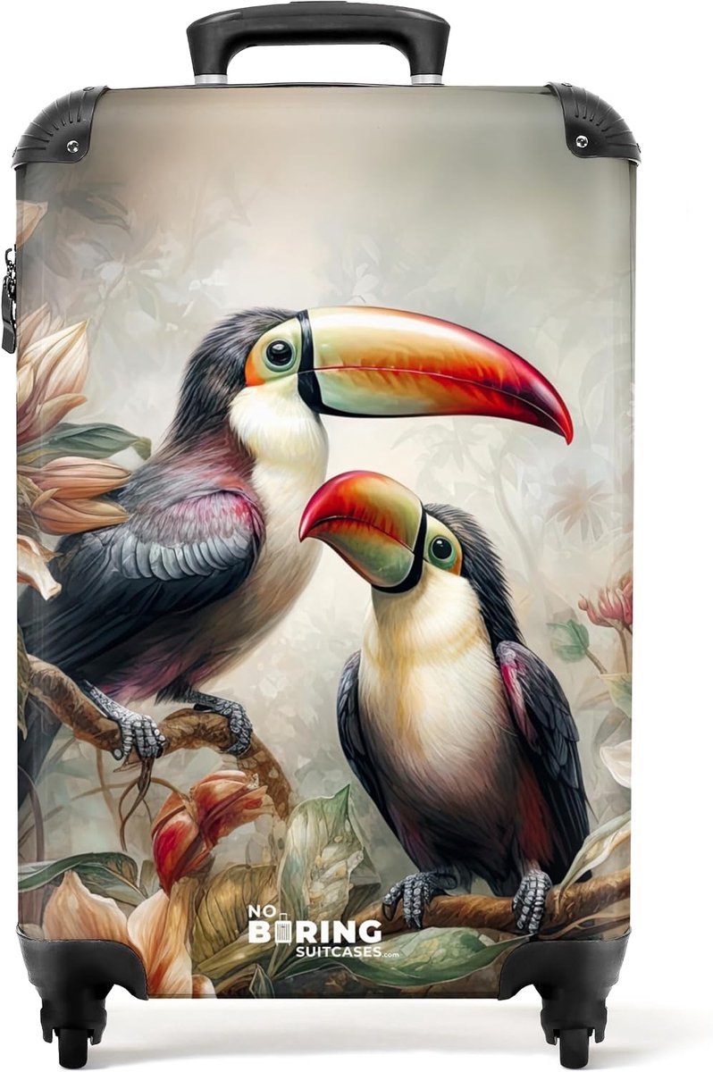 Cabin suitcase 55x40x20 cm - hard koffer - toucan bloemen - perfect voor reizen - ShopVlot
