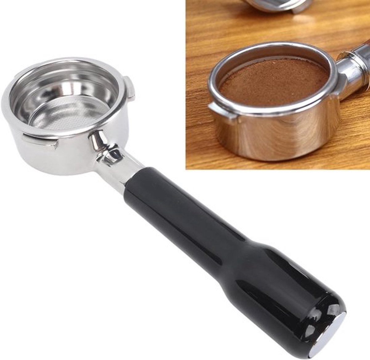 58mm 3 Deurs Portafilter, Bodemloze Portafilter voor Koffiemachine, Zwart, Perfect voor Espresso en Barista Gebruik