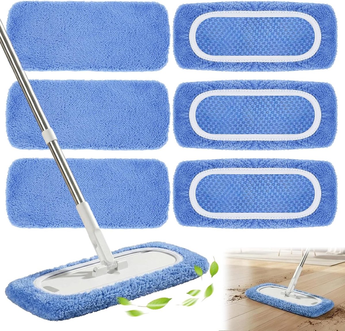 SnelShoppen - 10 Stuks Reservekoppen voor Swiffer - Blauwe Vochtige en Droge Vloerdoeken - Reinigingsdoek, Platte Dweilhoes, Wasbaar en Herbruikbaar v