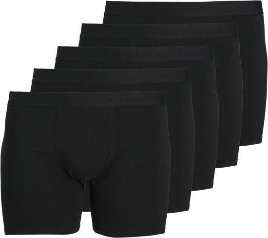 Vijf zwarte trunks van Jack & Jones, met een elastische band met logo.