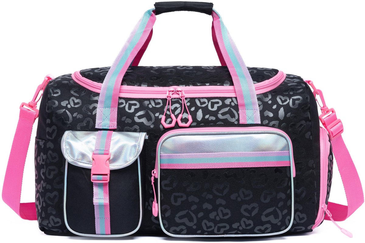SnelShoppen - Reistas voor Kinderen Sporttas met Schoencompartiment Duffel Tas voor Overnachting en Sport, Mediano Zwart Hart, Weekender Kinderen Draa