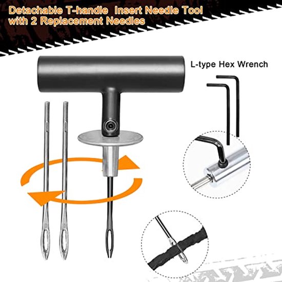 Banden Reparatie Set - Tubeless Banden - Noodreparatie Onderweg - Inclusief Bandenprofielmeter - 100 Delen - Rood — afbeelding 5