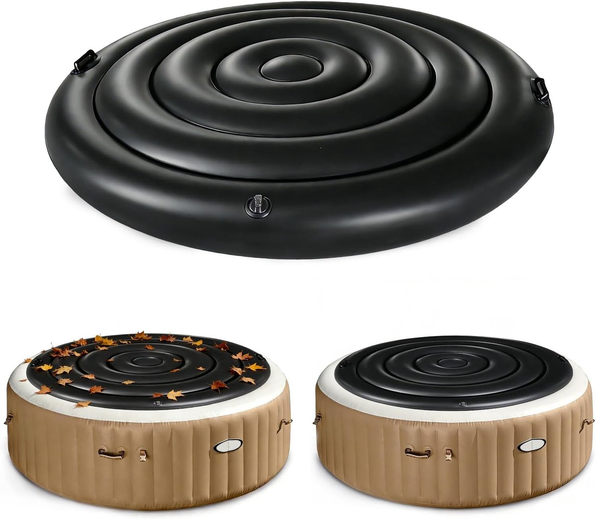SnelShoppen - Opblaasbare Hot Tub Deksel 63 Inch Rond - Waterdicht, Windbestendig, Zwart - Ideaal voor Whirlpool, Tuin, Feest en Camping
