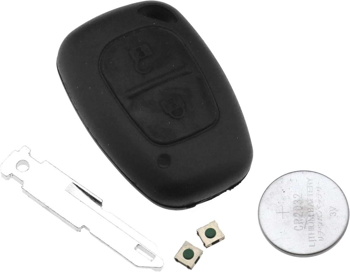 SnelShoppen - Sleutelhouder Vervangset met 2 Knoppen Zwart voor Auto Sleutels Renault Trafic Vivaro Master Kangoo - Reparatie Kit voor Sleutelbehuizin