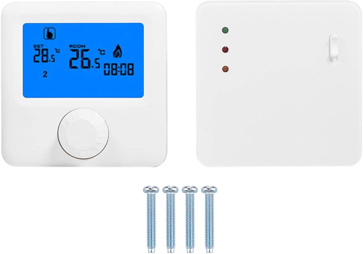SnelShoppen - Digitale Temperatuur Controller 0~40°C Programmeerbare Thermostaat Draadloos met Aanraakknoppen en Blauw Achtergrond LCD voor Thuisgebru