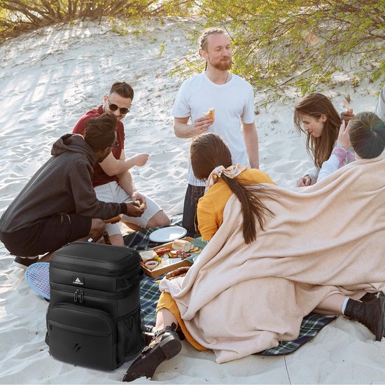 Geïsoleerde Koelrugzak - Picknicktas Lunchtas - Buitenactiviteiten Opslag - Dubbele Laag Lekdicht - 54 Blikjes Capaciteit - Zwart — afbeelding 2