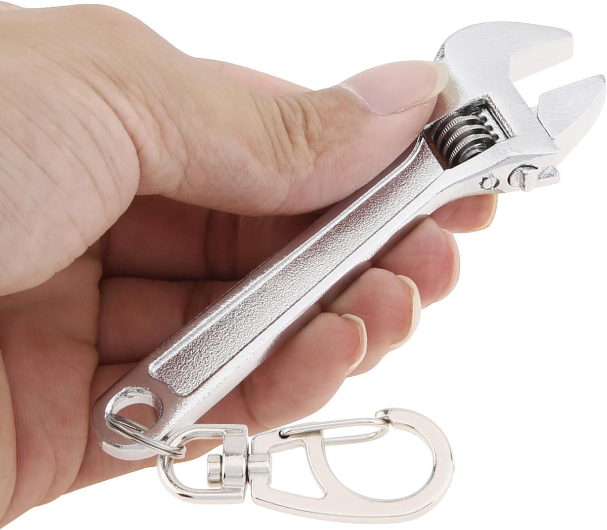 SnelShoppen - Mini Sleutelring Tool met Verstelbare Moersleutel, Creatieve Sleutelhanger, Metaal, Compact, Lichtgewicht, Zilver, Perfect voor Cadeaus