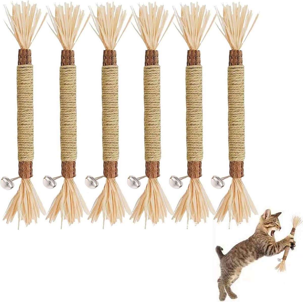 SnelShoppen - Chewing Sticks voor Katten, 6 Stuks Kattengras, 22cm Matatabi Speelgoed, Silvervine Kattengras voor Speel- en Kauwmomenten met Bel voor