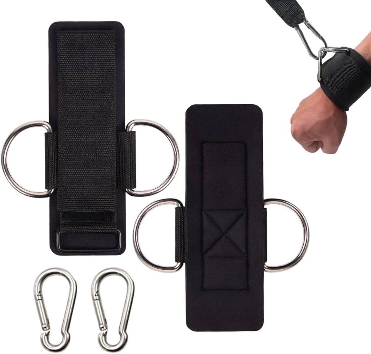 SnelShoppen - Pack van 2 Enkelsluitingen, Enkelsluiting voor Krachttraining, Pulley Gereedschap met Comfortabele en Verstelbare Polsband van D-Ringen