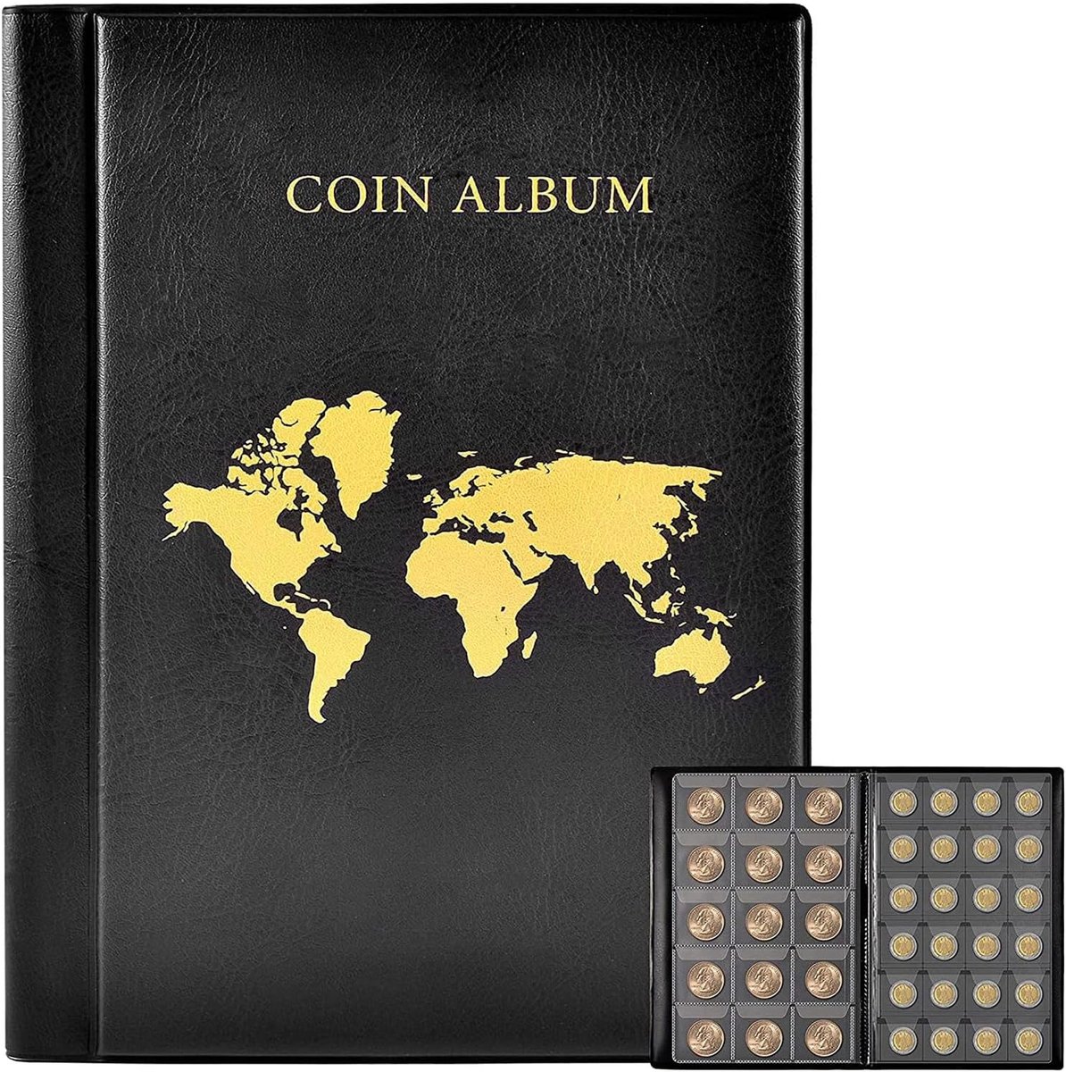 Coin Collector Album with 480 Compartments, Coin Album 2 Euro, Coin Storage Album with Zip, Coin Collector Album 3.5 x - ShopVlot