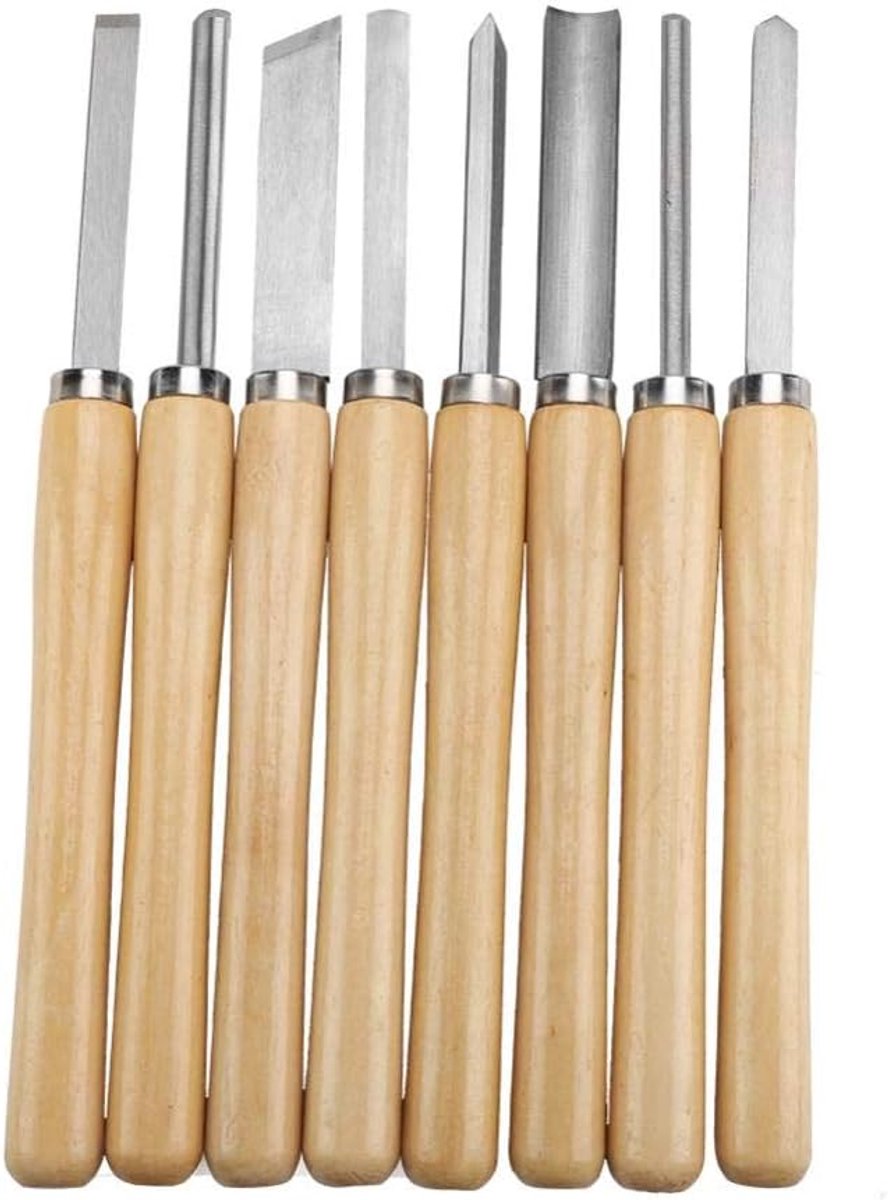 SnelShoppen - Houten Latheset Beitels, 8 Stuks Gereedschap voor Houtbewerking, Houten Handgrepen, Sterk en Duurzaam, Ideaal voor Houtdraaien, Carvers