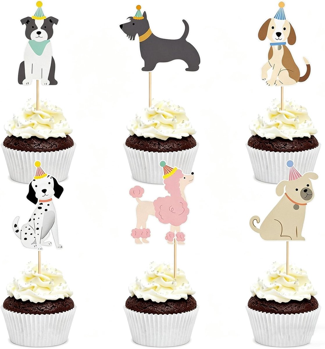 SnelShoppen - 36 stuks cupcake-toppers hond en kat, verjaardag, muffin decoratie, taartdecoratie, feestaccessoires voor huisdierfeest en kinderverjaar