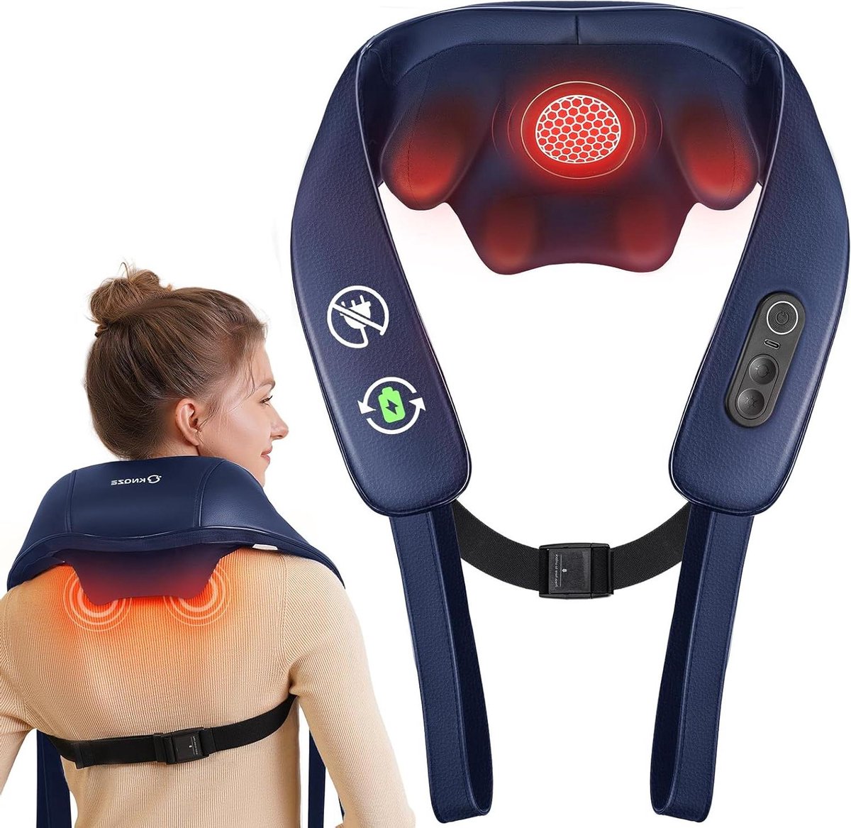 Nekmassageapparaat Draadloos - Shiatsu Massage - Spierontspanning - Verbeterde Grafeenverwarming - 13 x 19 x 32 cm - Blauw