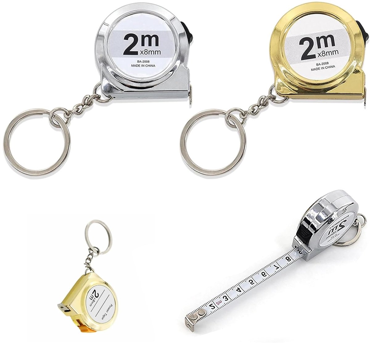 SnelShoppen - Meetlint 2 m, mini intrekbaar meetlint met sleutelhanger, draagbaar, ideaal voor doe-het-zelfprojecten thuis en op kantoor, slagvast ABS