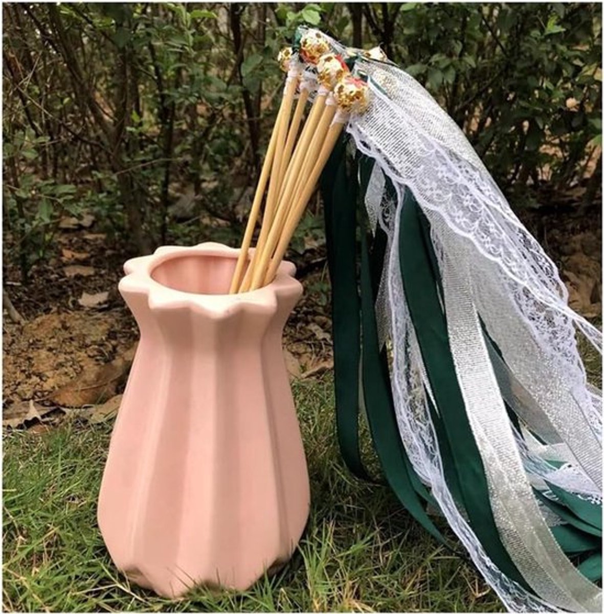 20 Stuks Magische Toverstokken, Bruiloft Decoratie, Geluksstokken voor Feesten, Donkergroen en Sierlijk