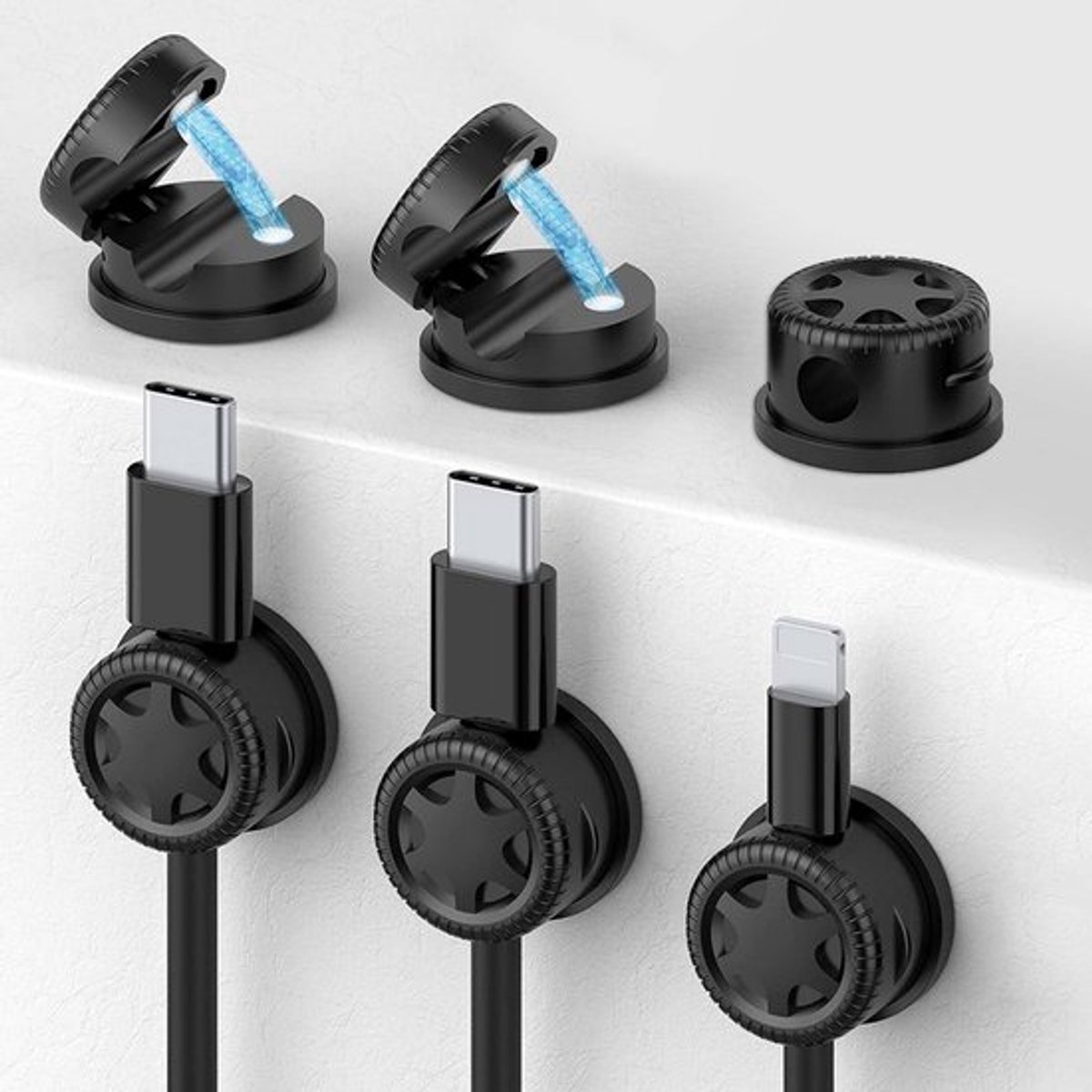 Set van 6 Magnetische Kabelclips, Kabelorganiser met Sterke Lijm voor Bureau, Keuken en Thuisgebruik, Zwart