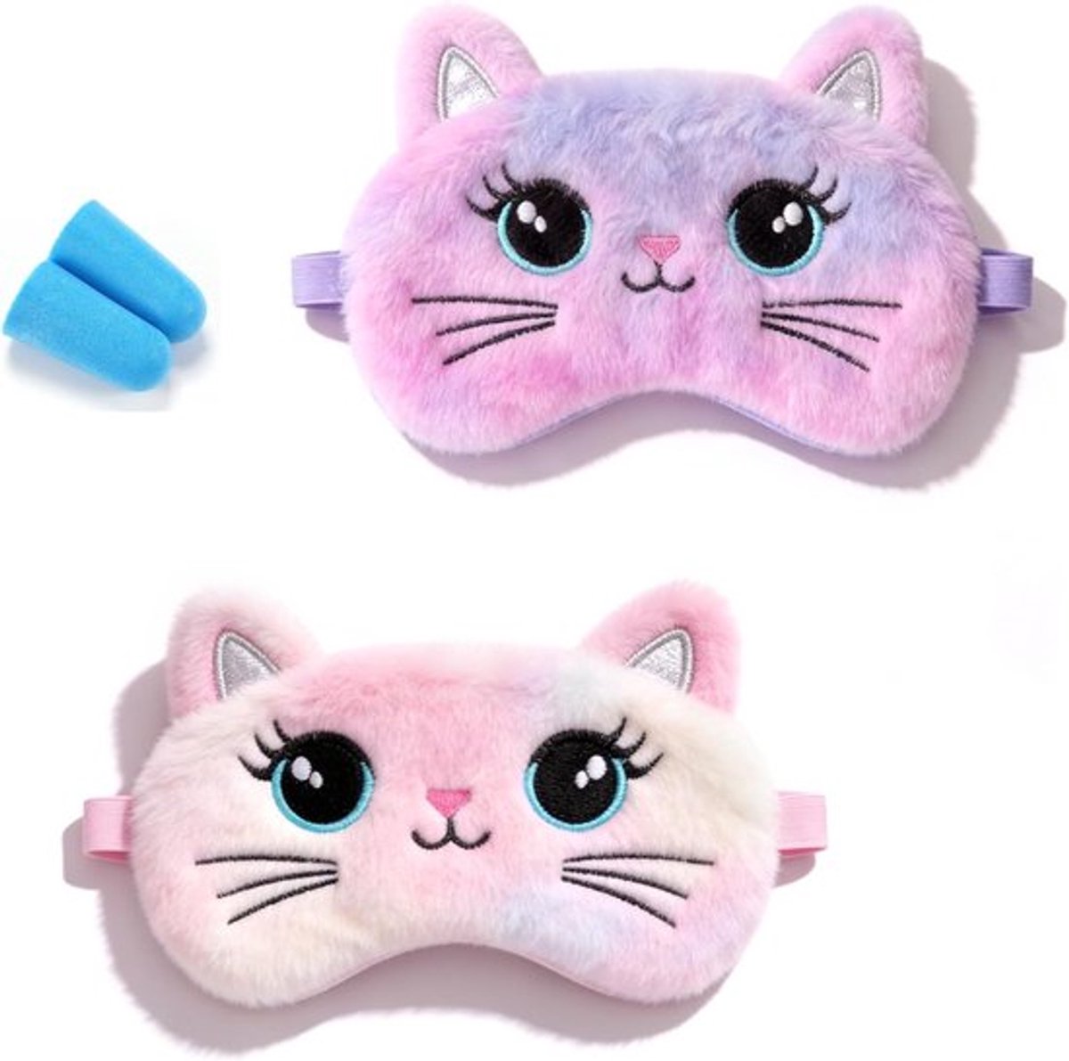 Zacht en lichtdicht slaapmasker voor kinderen, pluche kat design, set van 2 met oordopjes voor comfortabel slapen en dutjes