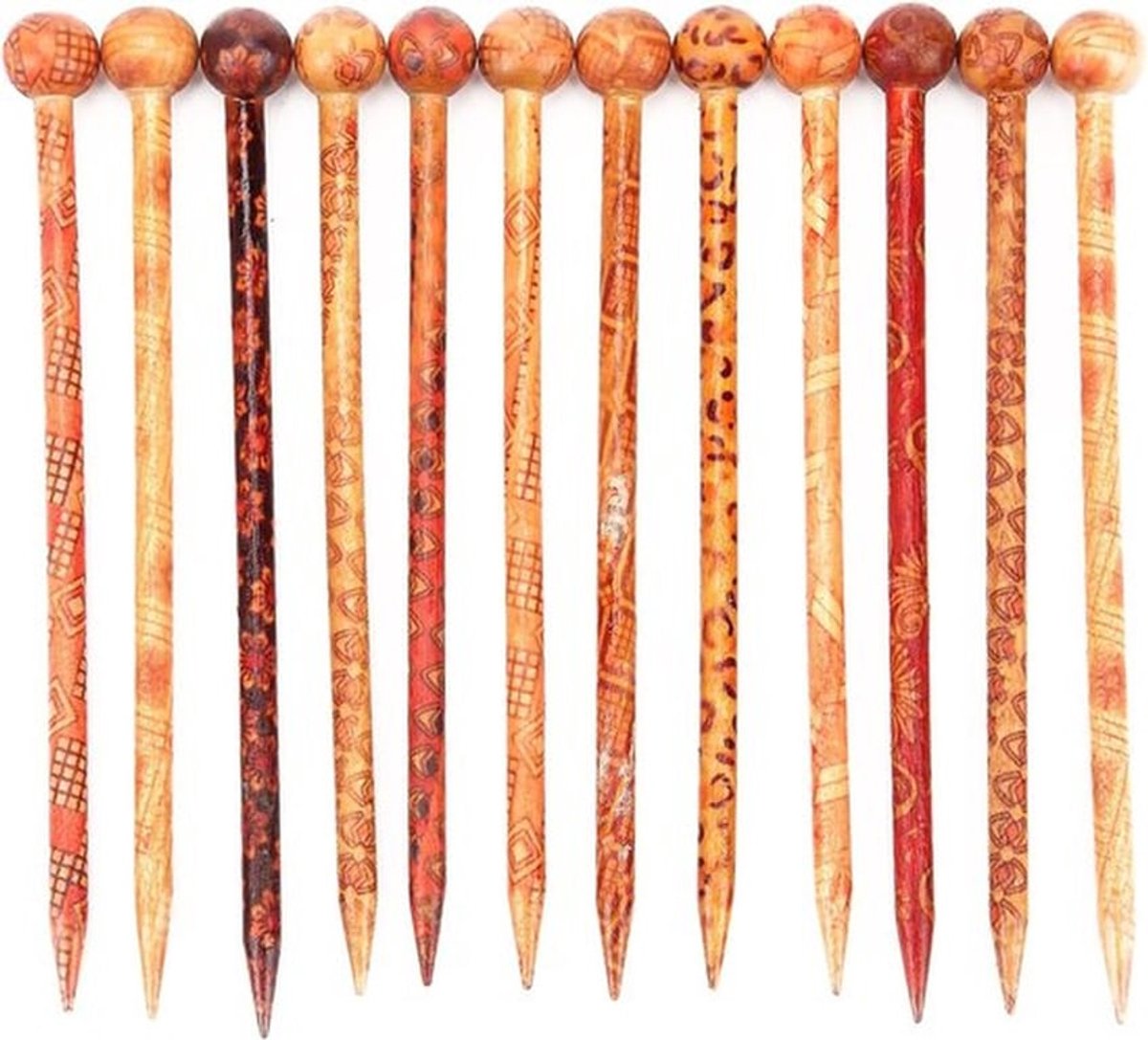 12 Stuks Houten Haarkam, Retro Geprinte Haarstokjes voor Elegante Chignon, Handgemaakt Haaraccessoires voor Lang Haar en Folkstijl