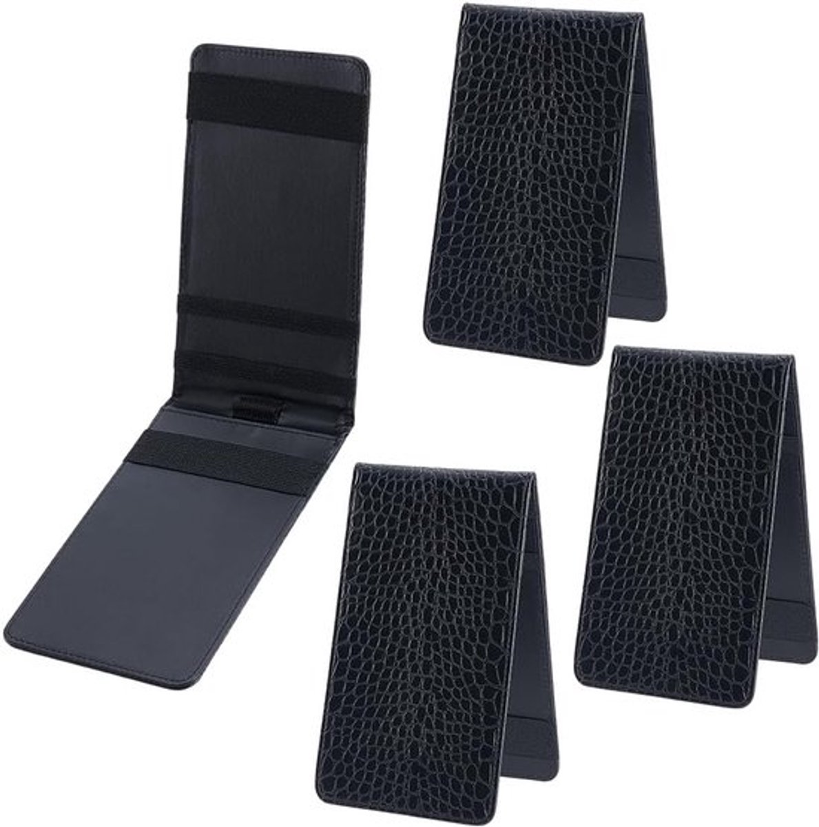 Set van 4 Golf Scorecards en Afstandboekhouders van Kunstleer, Zwart Alligatorlook met Potloodlus, Ideaal voor Golfspelers
