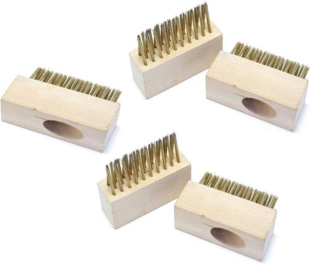 Houten borstel met metalen haren, perfect voor het wieden van terrassen en tuinen (5 vervangbare borstelkoppen)