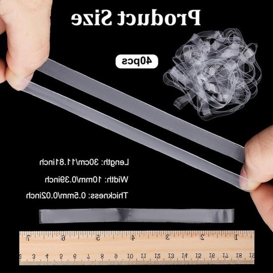 40 Stuks Dikke Transparante Rubber Bands, 10mm Breed, TPU Elastische Bindbanden voor Boeken, Camera, Kantoor en Keuken Gebruik – 30cm Lang — afbeelding 3