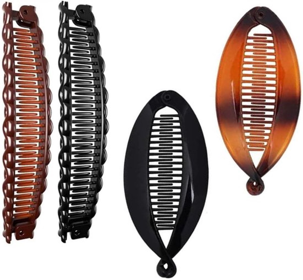Set van 4 Haarspelden in Bananenvorm, Dubbele Kam, Vissenstaart Haarspeld en Kammen voor Dames en Meisjes, Perfect voor Diverse Haarstijlen en Gelegenheden