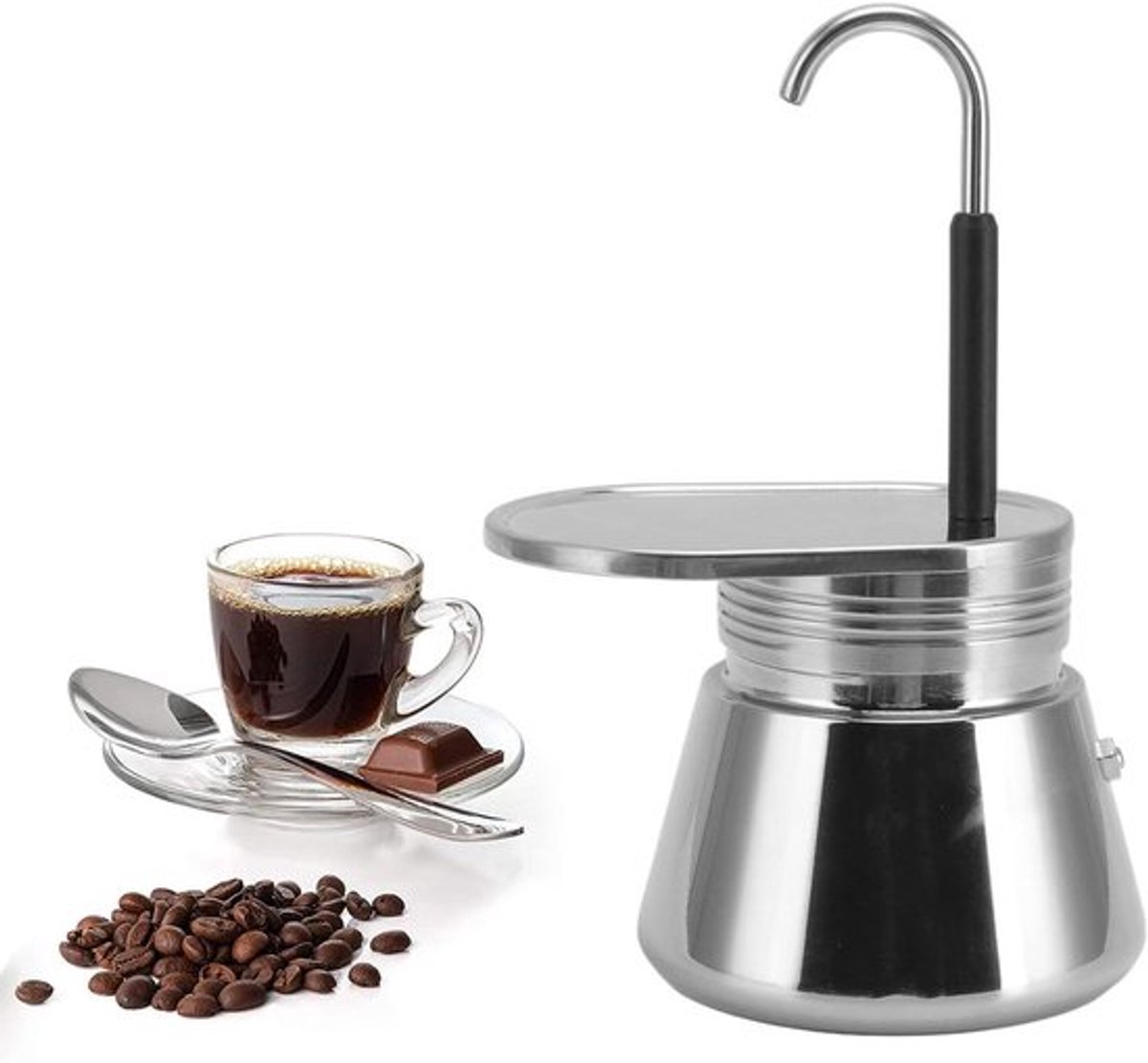 Espresso Maker van RVS, Moka Pot met Enkele Uitloop, Ideaal voor Kamperen en Thuisgebruik, Lichtgewicht en Grote Capaciteit