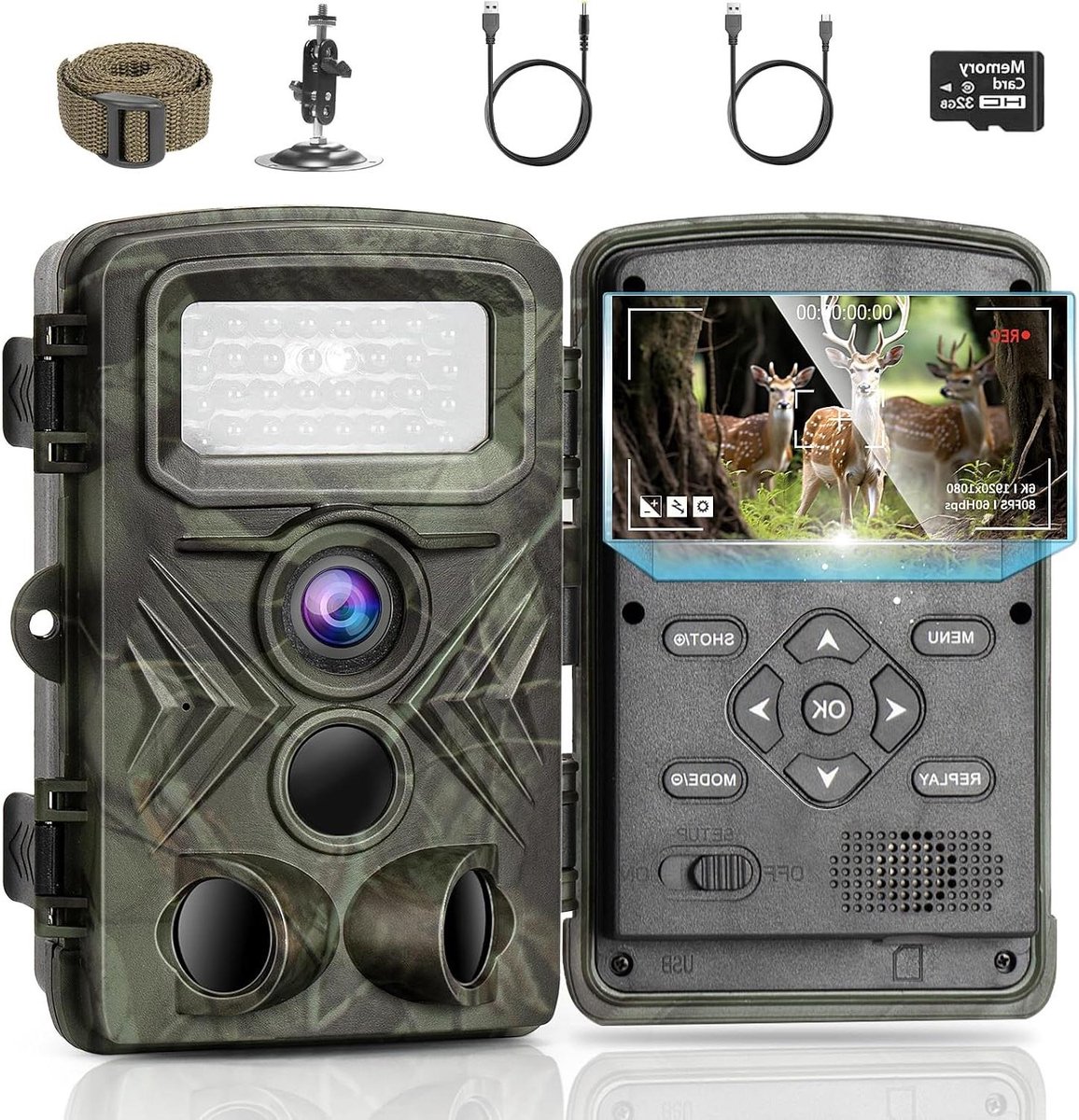 Wildcamera - Nachtzicht camera - Natuur observeren - 48 MP Ultra HD - 1398 x 8 cm - Groen