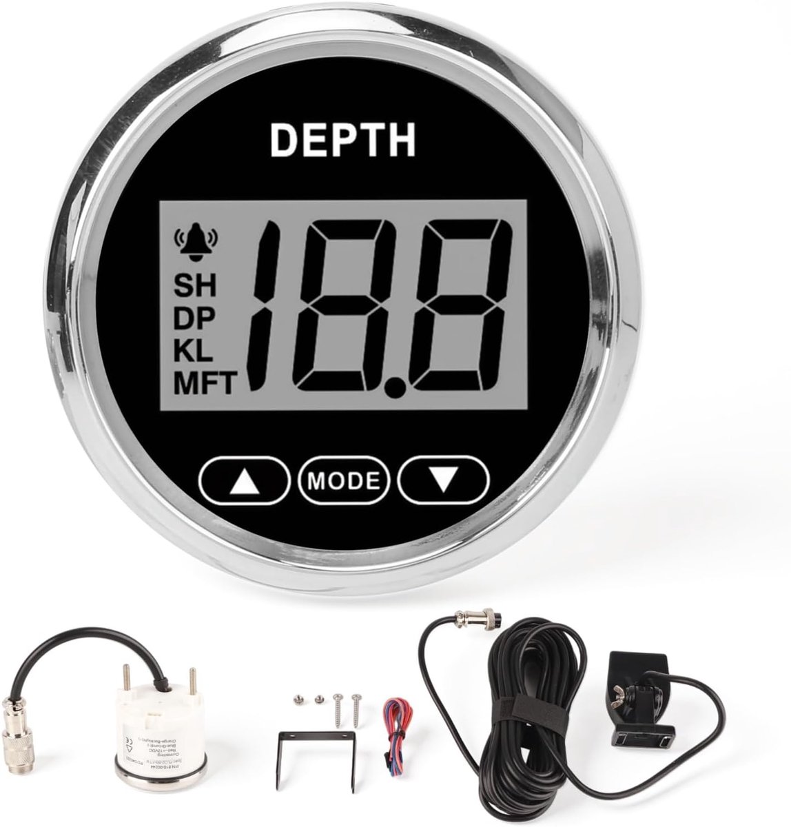 SnelShoppen - Digitale Dieptemeter voor Boot 52Mm/2 Inch Marine Dieptemeter, Echo Sounder Waterproof Dashboard Dieptemeter Transducer met Witte Achter