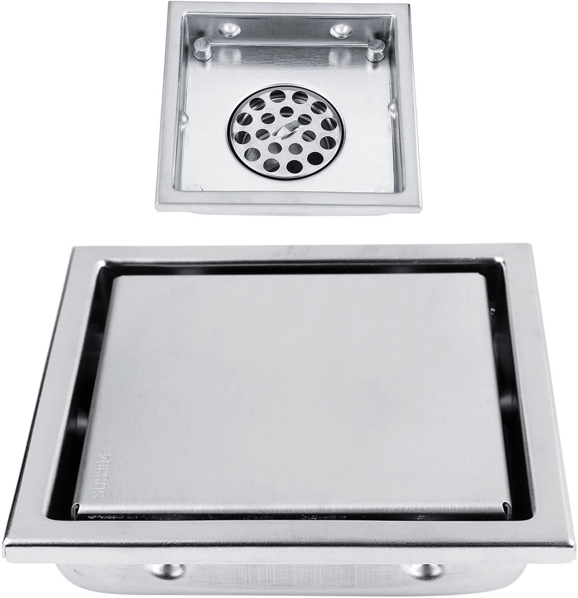 SnelShoppen - Doucheafvoer 4.3 x 4.3 Inch voor Commerciële Keuken, Badkamer, Garage en Kelder - Duurzaam RVS, Verwijderbare Deksel, Voorkomt Ongemakke