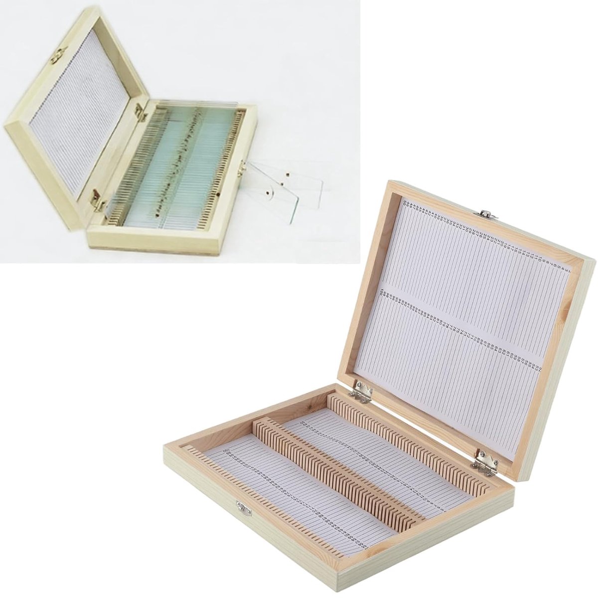 SnelShoppen - 100 stuks Microscoop Objectdragers Box, Houten Slides Opslagdoos voor Biologische Voorbereide Objecten, Sluiting, Laboratorium