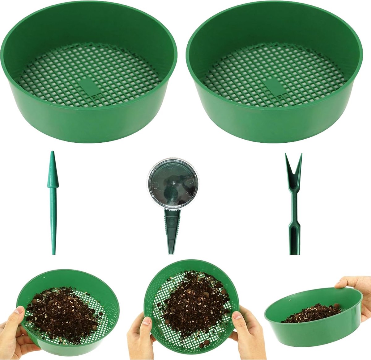 SnelShoppen - 5 Delen Plastic Tuinsteen Zand, Tuinsieve, Succulent Verplant Gereedschap, Zeef Tuinaarde, Planten Zaai Gereedschap voor Mini Tuin, Balk