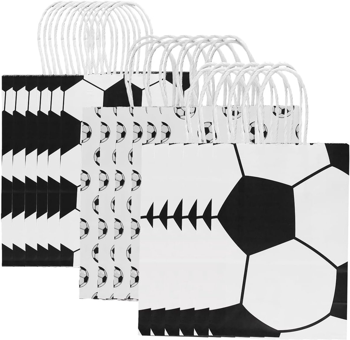 SnelShoppen - 18 Stuks Herbruikbare Voetbal Papieren Zakjes - Kraftpapier Geschenkzakken met Voetbal Decoratie voor Feest, Verjaardag, Festival, Kinde