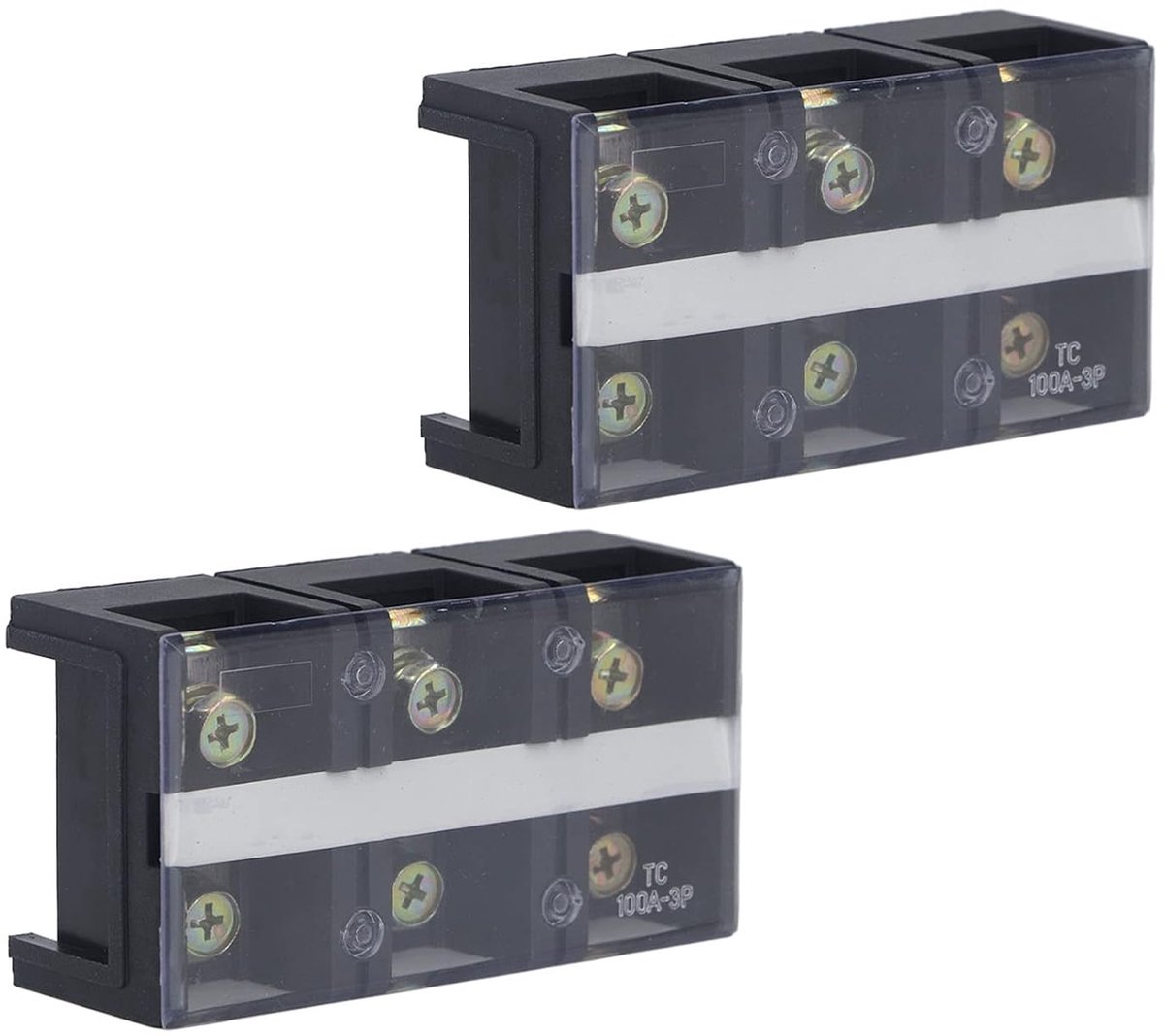 SnelShoppen - Double Row Capped Terminal Strip M6 Schroef 600V 100A Aansluitstrip Met Afdekking Voor Verlichting En Distributiesystemen (3 Posities)