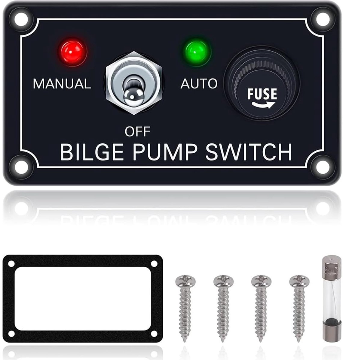 SnelShoppen - 12V Lenspomp Schakelaar Paneel 3-Weg Handmatig/Uit/Auto met LED Indicator en 5A Zekering voor Jacht, Camper, Vrachtwagen, Marine Boot