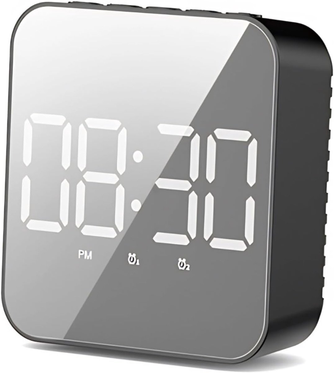 SnelShoppen - Kleine Digitale Alarmklok voor Slaapkamers, Batterijgevoede LED Klok met Groot Display voor Bureau, Multifunctionele Wandklok met 2 Alar
