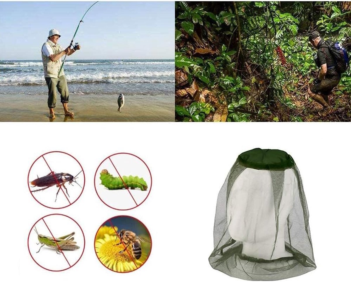 SnelShoppen - Mosquito Net Hoofdeksel 2 Stuks - Insectenbescherming voor Buitenactiviteiten - Zwart & Groen - 22cm - Lichtgewicht en Vouwbaar voor Kam