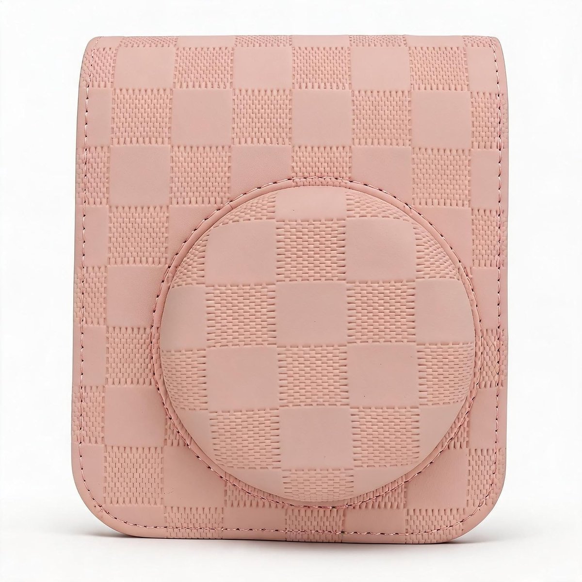 SnelShoppen - Camera Tas voor Fujifilm Instax Mini 12, PU Leer Vintage Checkerboard Draagtas met Afneembare Bovenkant en Verstelbare Schouderband (ROZ