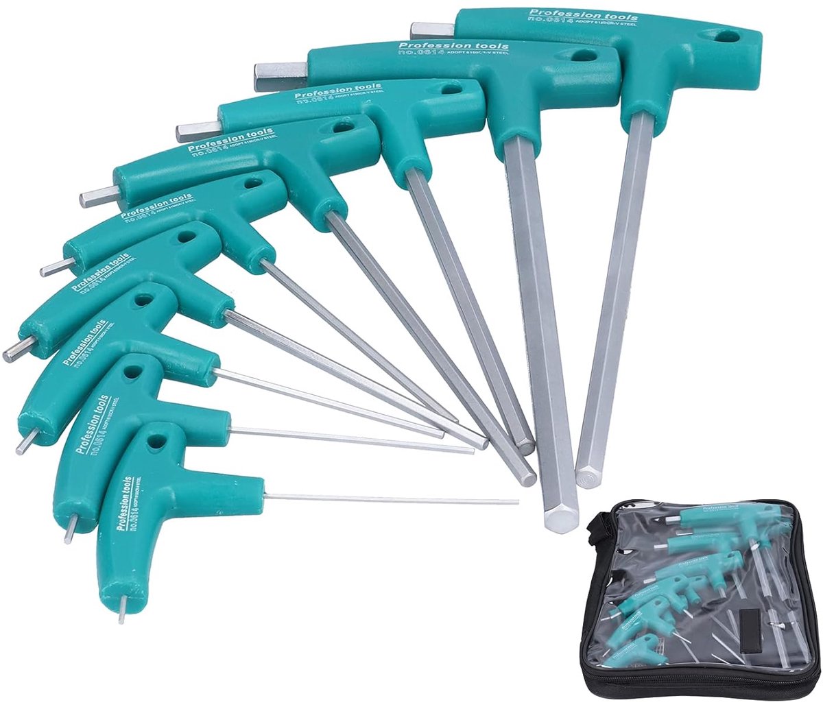 SnelShoppen - Hand Allen Sleutelset 9-delig T-vormige Inbussleutels Multifunctionele Schroevendraaier Rubber Handgreep Platte Hoofden