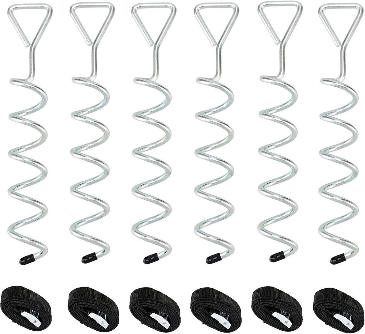 SnelShoppen - 6-delige Trampoline Anker Kit, Heavy Duty Trampoline Vastbindset, 30 cm Grondstalen Stake, Korkenzieervorm, Ideaal voor Trampolines, Sch
