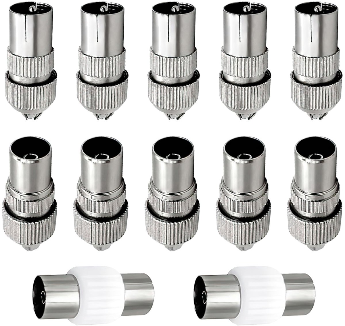 SnelShoppen - 12-delige Coaxiale TV Antenne Connectoren Set - 5 Mannen en 5 Vrouwen, 2 Vrouw tot Vrouw Coaxiale Adapter, F Connectoren voor TV Antenne