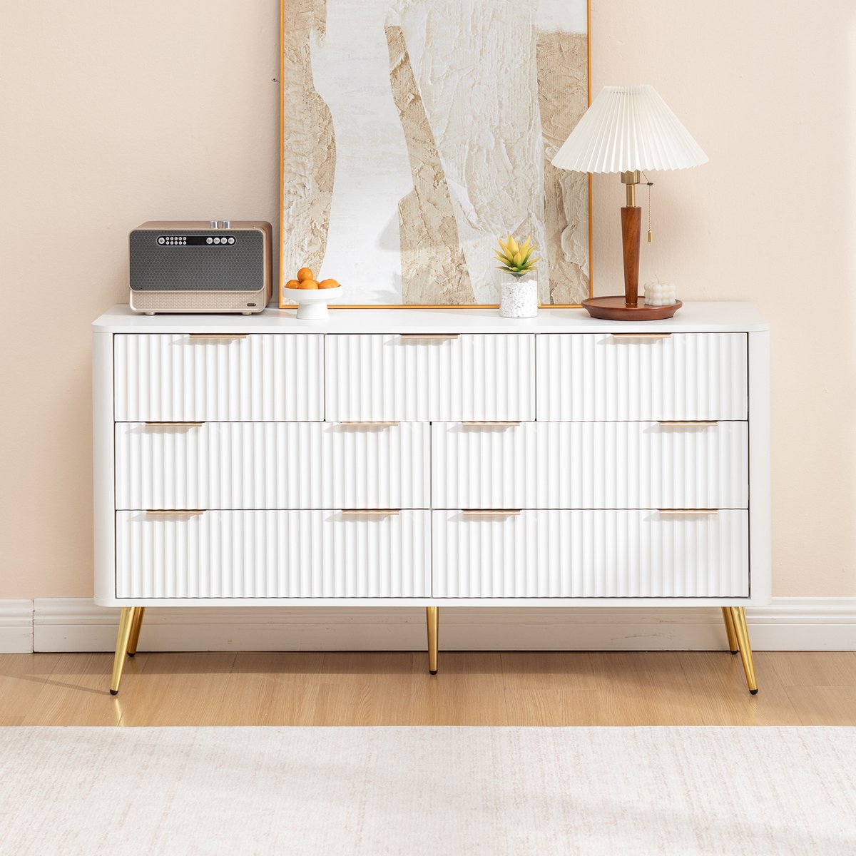 Ladekast Dressoir 7 Laden Wit - Soft-close Lades - Metalen Handgrepen - Anti-kantel Beveiliging - Verhoogde Poten voor Robotstofzuiger - Gemaakt van MDF
