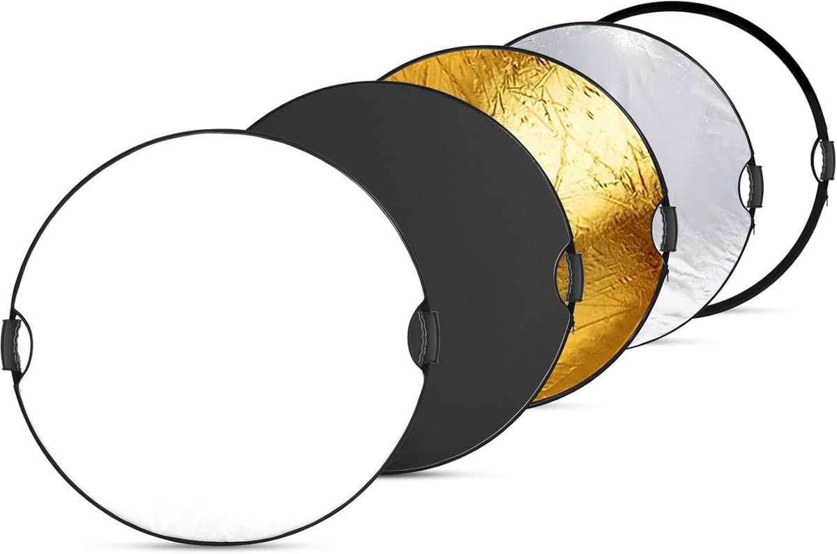 SnelShoppen - 80 cm Licht Reflector 5-in-1 met Handvat en 3/8 Inch Draad, Vouwbare Ronde Licht Diffuser, Transparant/Zilver/Goud/Wit/Zwart voor Fotost