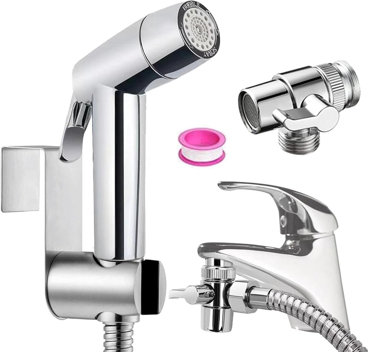 Bidet Hand Shower Set, ABS Plastic, Baby Diaper Spray Set with Stainless Steel Hose Hook, M22 x M24 Water Tap - ShopVlot